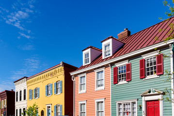 Colorful Historic Row Houses in Georgetown, Washington DC - obrazy, fototapety, plakaty