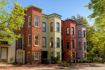 Fototapeta na wymiar Colorful brick townhouses of Washington DC