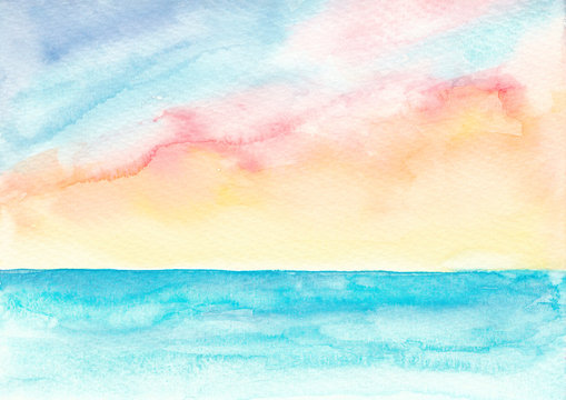 Abstract watercolor seascape Sunrise background
