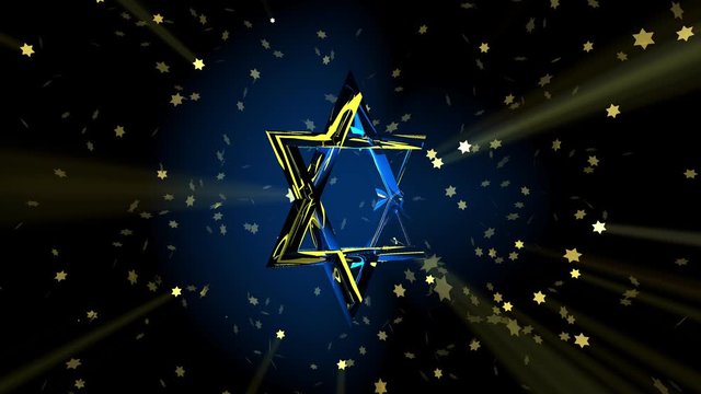 The hexagonal star of David shines and rotates. The symbol of the Jews