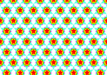 Abstract art work, multicolored star, outstanding red star, background pattern
