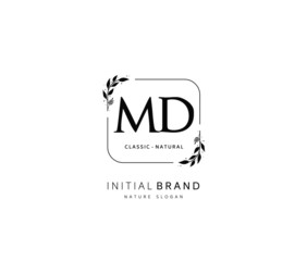 M D MD Beauty vector initial logo, handwriting logo of initial signature, wedding, fashion, jewerly, boutique, floral and botanical with creative template for any company or business.