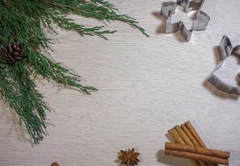 Christmas flat lay with branches Christmas tree