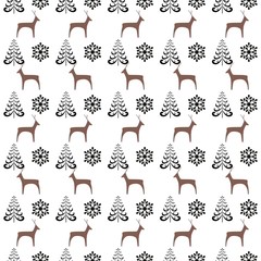 Deer and christmas tree seamless pattern. Fashion graphic background design. Modern stylish abstract texture. Monochrome template for prints, textiles, wrapping, wallpaper. Vector illustration.