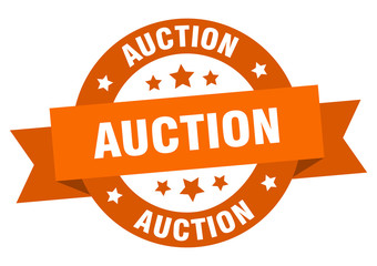 auction ribbon. auction round orange sign. auction