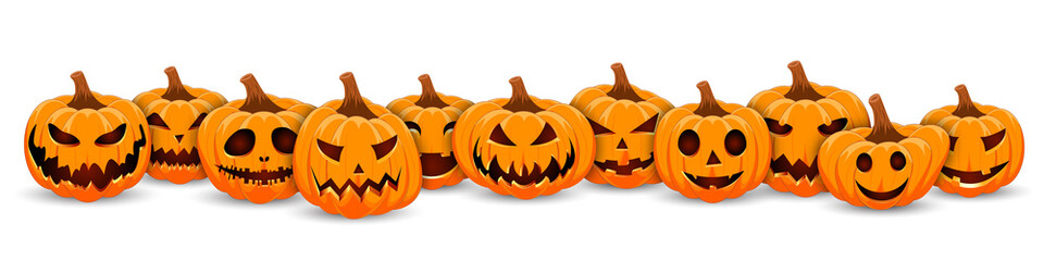 Set pumpkin on white background. The main symbol of the Happy Halloween holiday. Orange pumpkin with smile for your design for the holiday Halloween. Vector illustration.