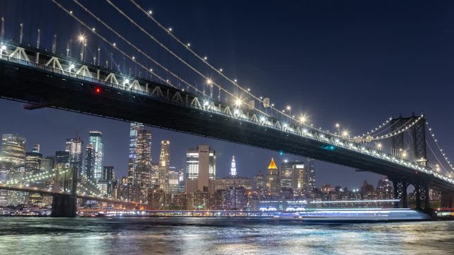 Manhattan Bridge and DUMBO New York City River Night Timelapse Video