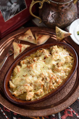 Turkish Casserole Guvec, Chicken Stew Baked in Clay Dish
