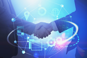 Handshake of business people, internet interface