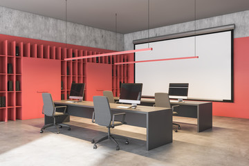 Red office or classroom with whiteboard