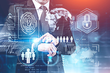 Businessman with smartwatch, cyber security