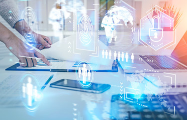 Businesswoman working with graph, cyber security