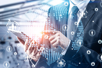 HR manager using futuristic interface