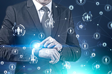Businessman with smartwatch, HR interface