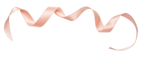 Pink ribbon curl isolated on white background. Pink ribbon bow and curl isolated on white background