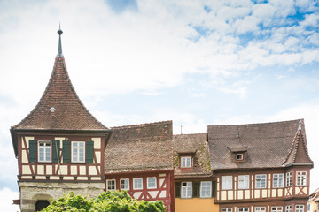 Half timbered houses and tower in Schwabisch Hall, Germany