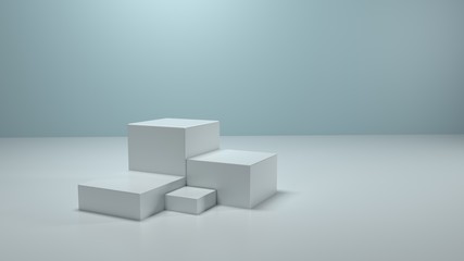 White cube 3D rendering with background wall , used for banner design items display background
