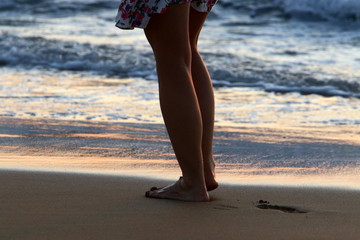 footprints in the sand on the shores of the Mediterranean Sea in the north of Israel