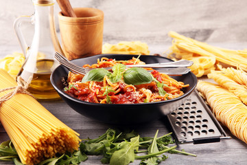 Plate of delicious spaghetti Bolognaise or Bolognese with savory minced beef and tomato sauce...