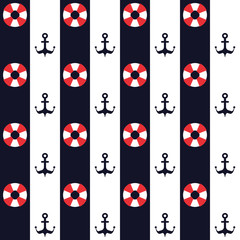 Nautical pattern, Seamless vector illustration with abstract lifebuoys and anchors