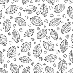 Seamless doodle  leaves pattern for coloring book.