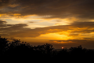 Fiery sunset around temple area in Cambodia. Siem reap city 