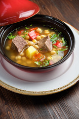 Beef soup . Restaurant menu