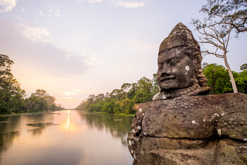 Fiery sunset around temple area in Cambodia. Siem reap city 