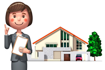 3d rendering, determined business woman back to housing