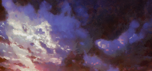 Obraz na płótnie Canvas Beautiful Mystic Night Sky with Clouds Moody Painting