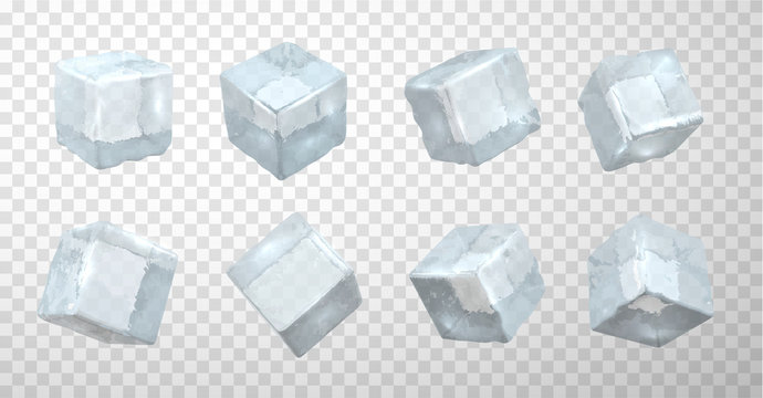 Frozen ice cubes realistic vector illustrations set