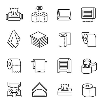 Napkins and toilet paper vector linear icons set