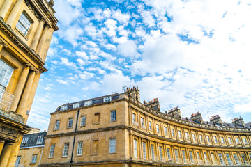 The Circus - the iconic British style architecture buildings.The historic street of large townhouses in the city of Bath.