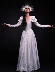 White gothic nun renaissance portrait in halo