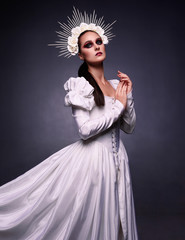White gothic nun renaissance portrait in halo