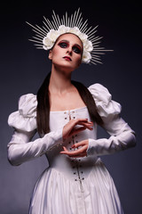 White gothic nun renaissance portrait in halo