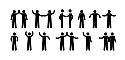 stick figure man icon, isolated people silhouettes, human pictograms set, basic gestures and poses