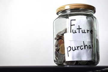 Conceptual images for saving and using budgets or money. Money saving ideas and copy space White background