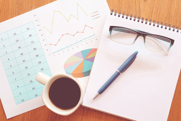 note paper and graph paper with vintage colour style