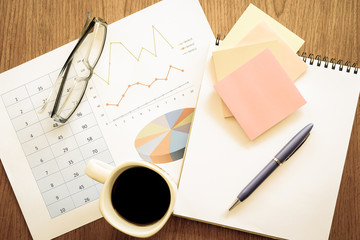 note paper and graph paper with vintage colour style