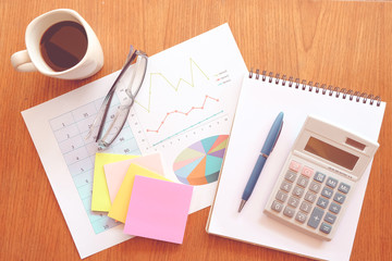 note paper and graph paper with vintage colour style