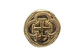 Gold Escudos Coin of Philip II (Felipe II) of Spain Cross In Quatrefoil Reverse side cut out and...