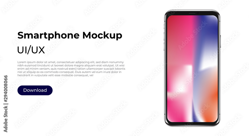 Wall mural vector smartphone mockup. 3d illustration of a modern cell phone with frameless blank screen. templa
