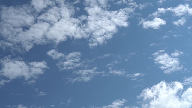 Only sky. Beautiful panorama of blue sky with white clouds. Relaxing view of moving transforming clouds. Full HD Time Lapse