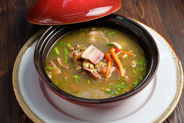 Beef soup . Restaurant menu