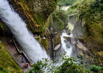 Foto op Canvas Aerial view of Del Diablo waterfall in Banos, Ecuador. © borisbelenky