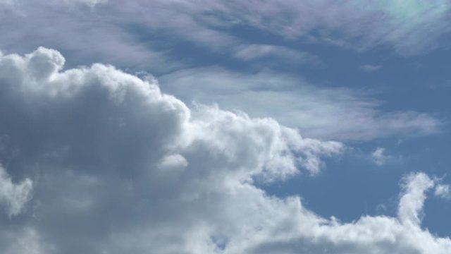 Only sky. Rainbow clouds are an optical phenomenon. Beautiful panorama of blue sky with white clouds. Relaxing view of moving transforming clouds. Full HD Time Lapse