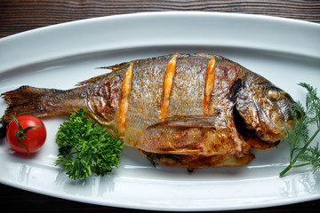 Baked dorado . catering menu