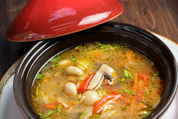 Soup with mushrooms . catering menu