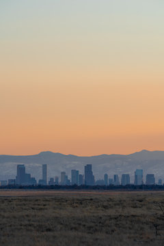 Denver skyline view as seen from the Rocky Mountain Arsenal, Denver, Colorado Circa March 2019